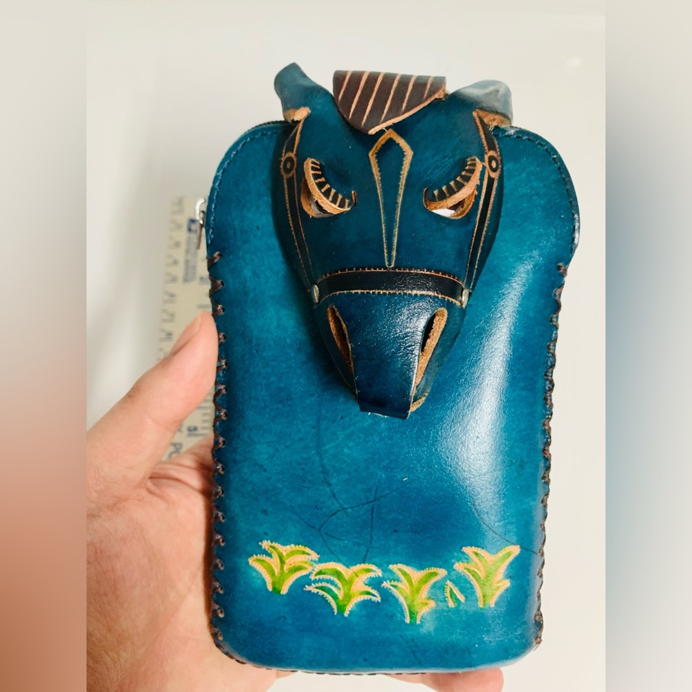 Handmade Blue Leather Horse Handbag